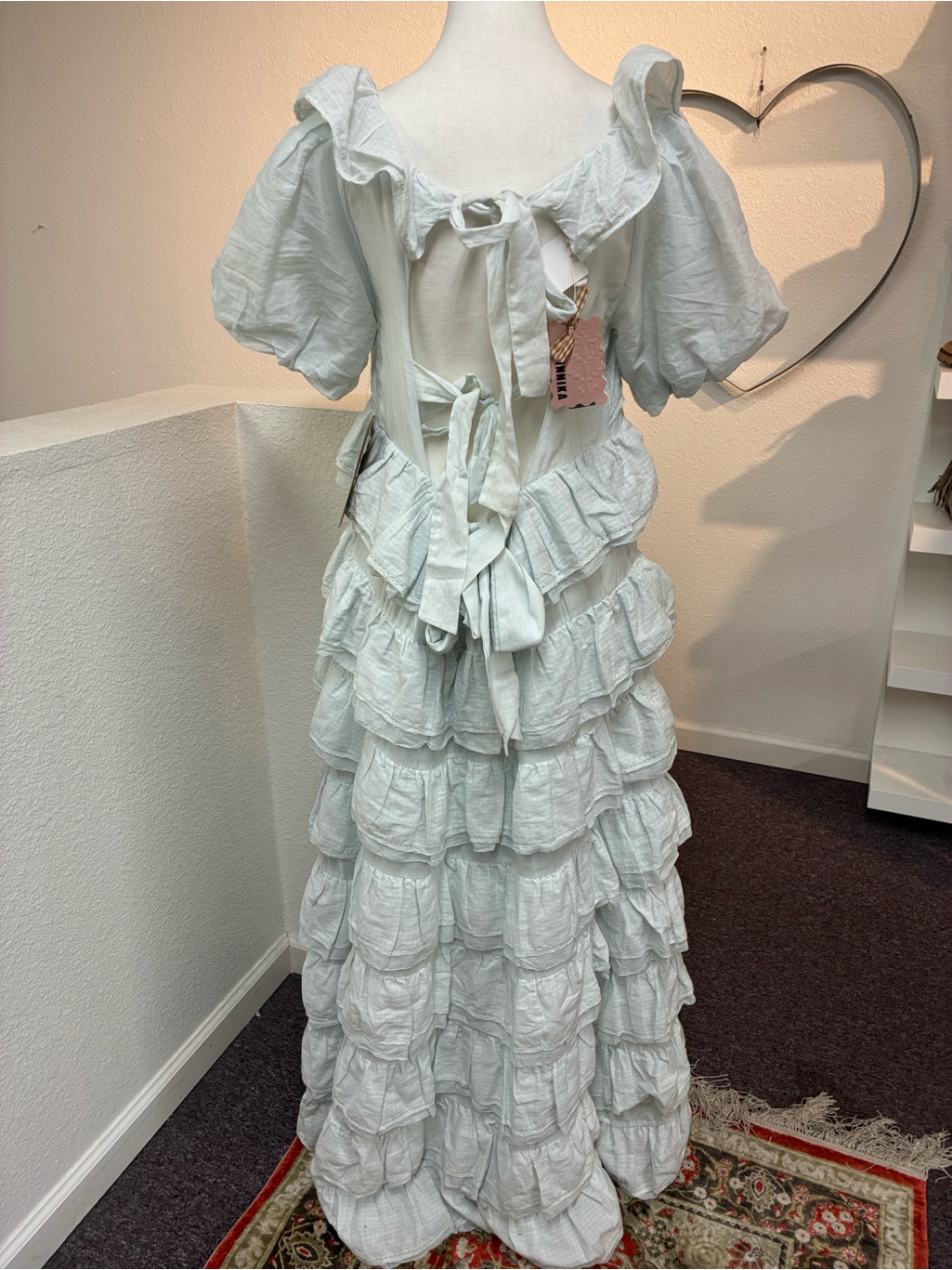 Nwt Innika Choo Puff Sleeve Tier Frill Ruffle Maxi Dress Light Blue Size Large — image 5 of 8